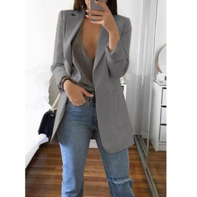 Spring Fall Women's Long Sleeve Plain Pocket Cardigan Blazer Jacket 8