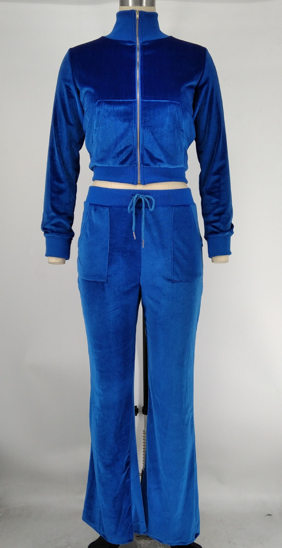Women's Autumn Winter Velvet Zipper Pocket Two Piece Tracksuit 23