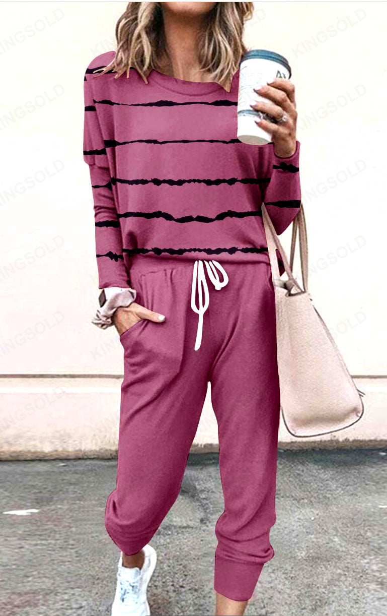 Women Loose Solid Long Sleeve Top and Pant Casual Two-piece Set 47