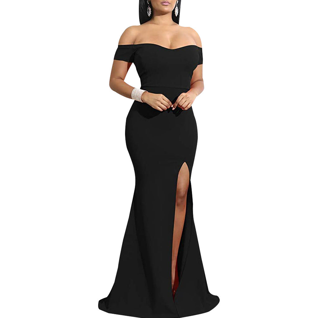Sexy Fashion Solid Color Off Shoulder Split Dress 5