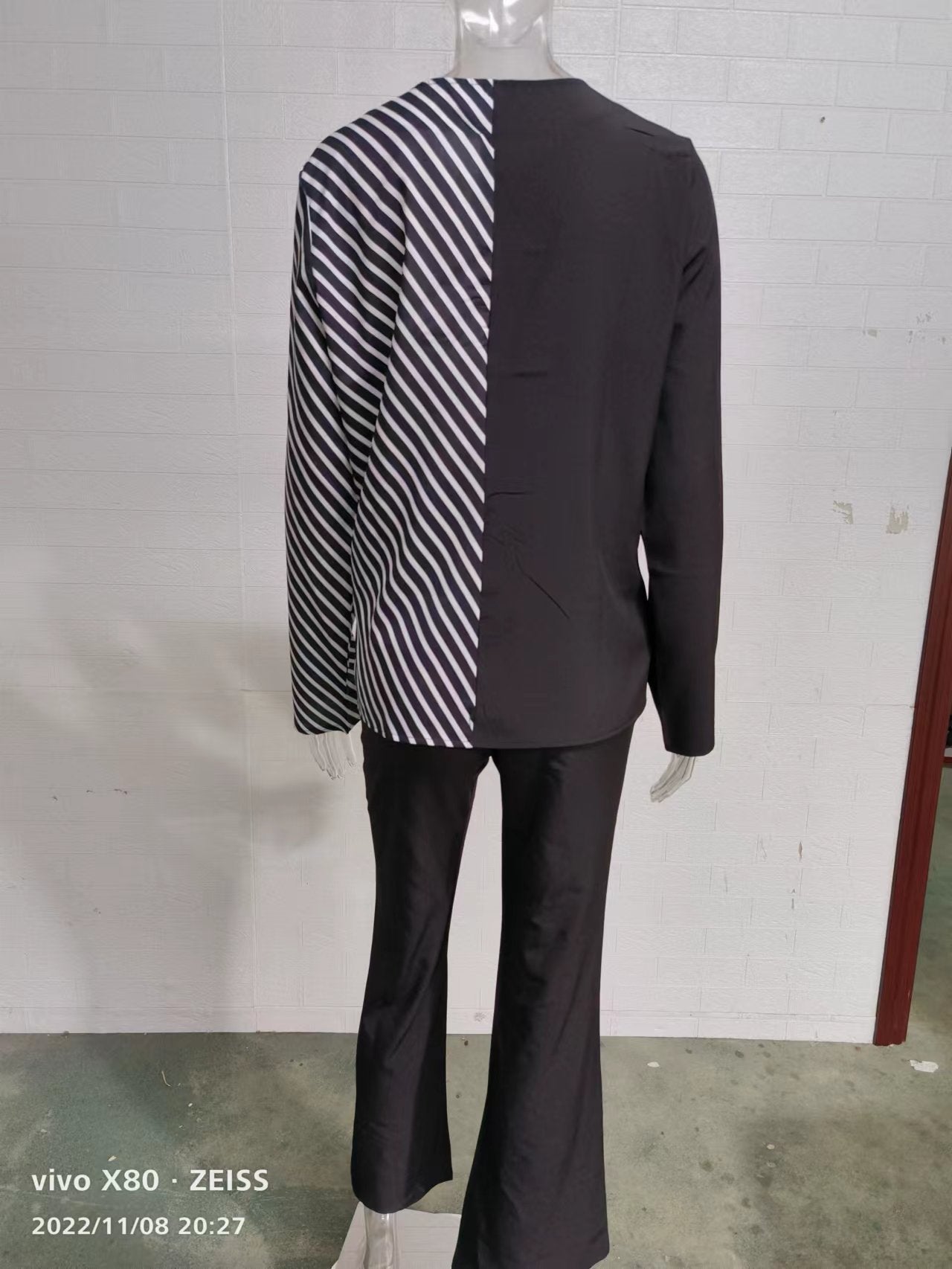 Women's autumn fashion loose elegant long sleeve color matching two piece pants set 6