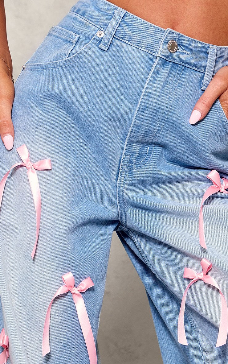 Women Bow Denim Wide Leg Pants 4