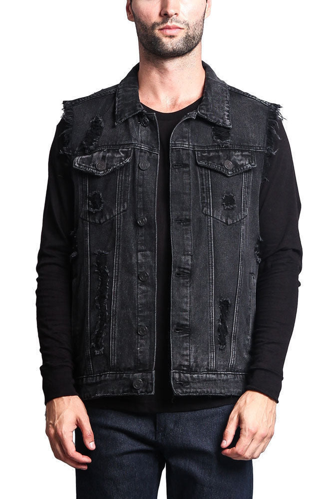 Men's Denim Vest Frayed Ripped Men's Denim Vest 3
