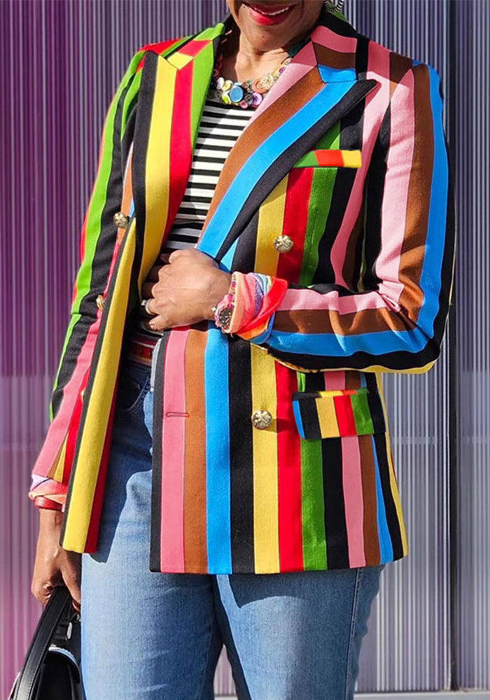 Women printed double-breasted Turndown Collar Blazer