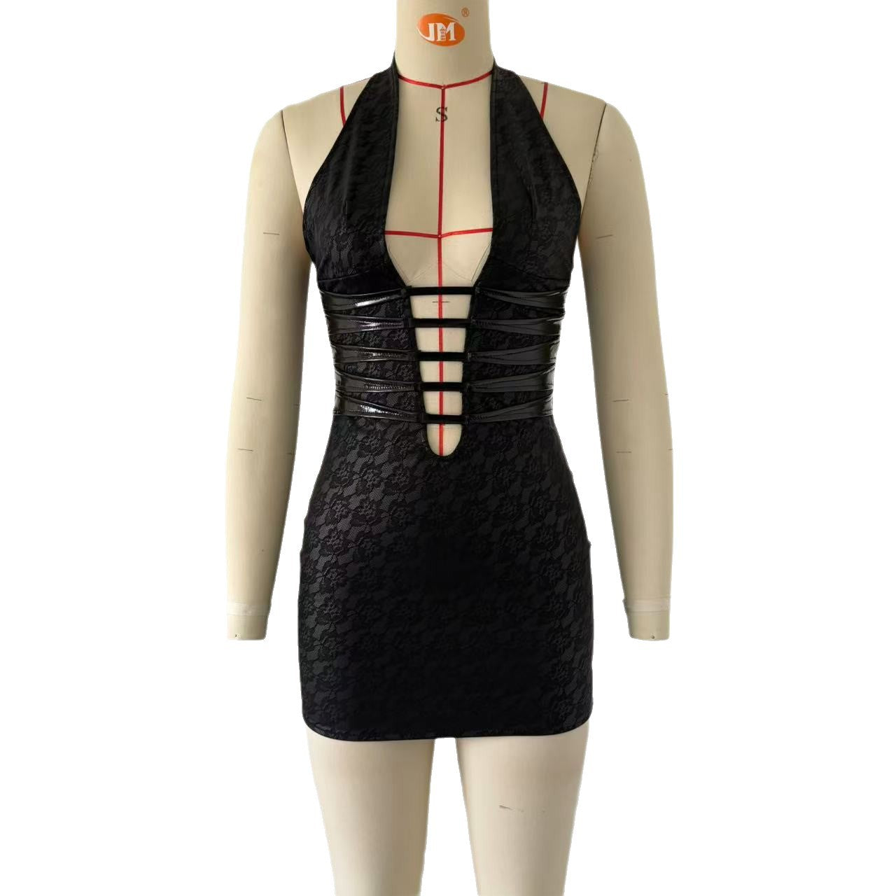 Women Sexy V Neck Hollow Backless Halter Neck Bodycon Dress 10