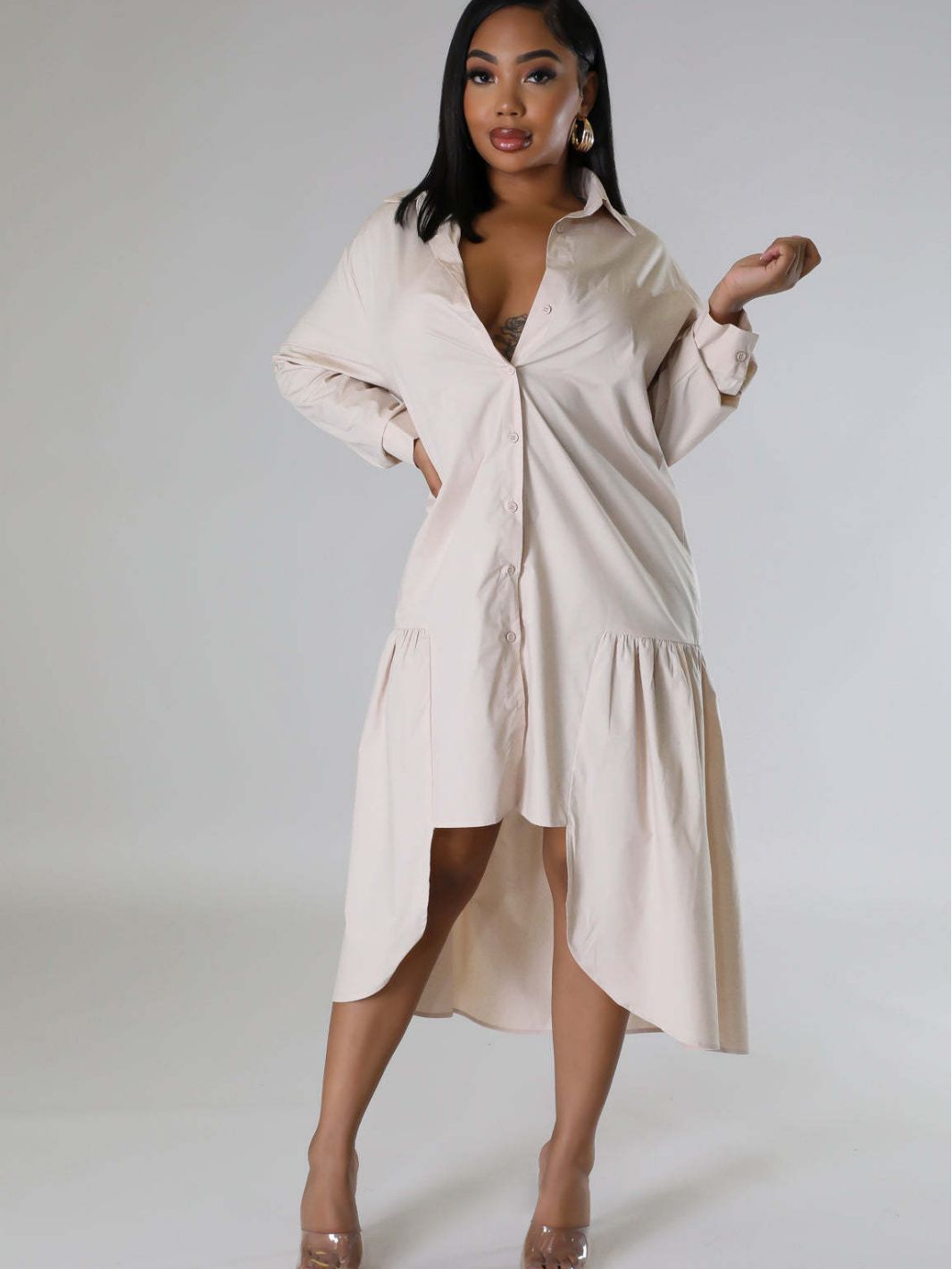 Women Loose Casual Button Shirt Dress 8