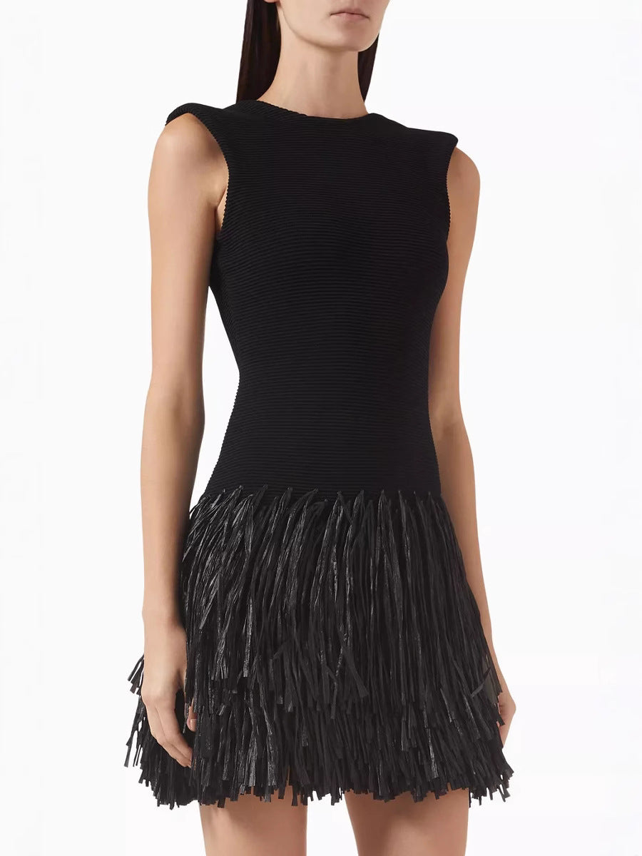 Round Neck Sleeveless Fashionable Ladies Tassel Short Party Dress 5