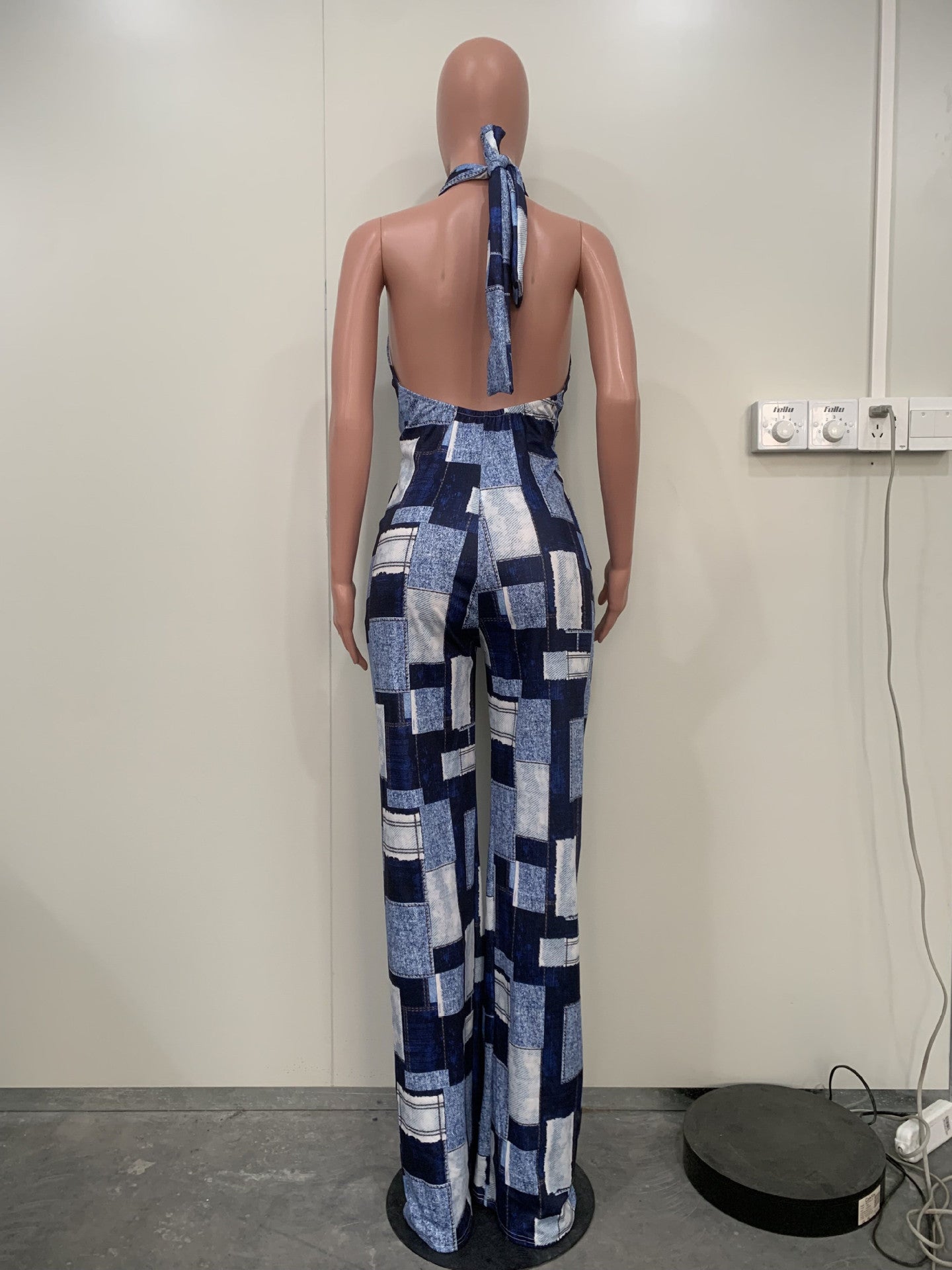 Ladies Plaid Street Trend Loose Digital Print Sexy Jumpsuit 11