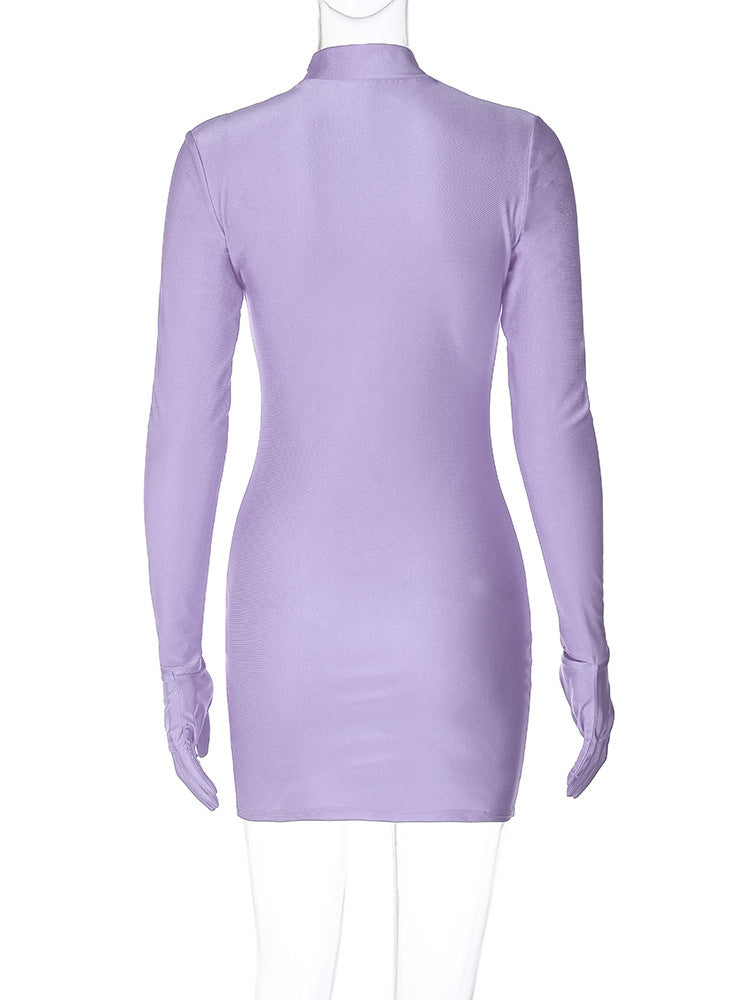 Women Autumn and Winter Finger Cots Long Sleeve Sexy Round Neck Bodycon Dress 23