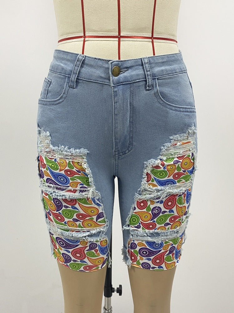 Women summer patch Ripped Denim shorts 5