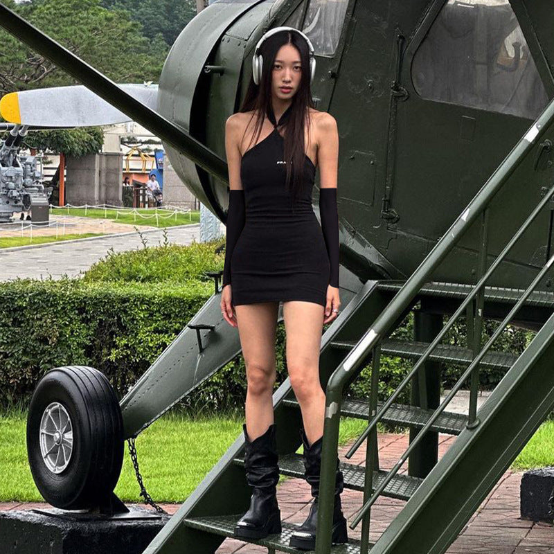 Summer Women's Sleeves Halter Neck Low Back Sexy Tight Fitting Bodycon Dress 3