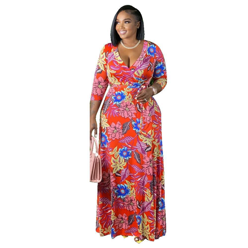 Plus Size Women Casual Print Maxi Dress 7