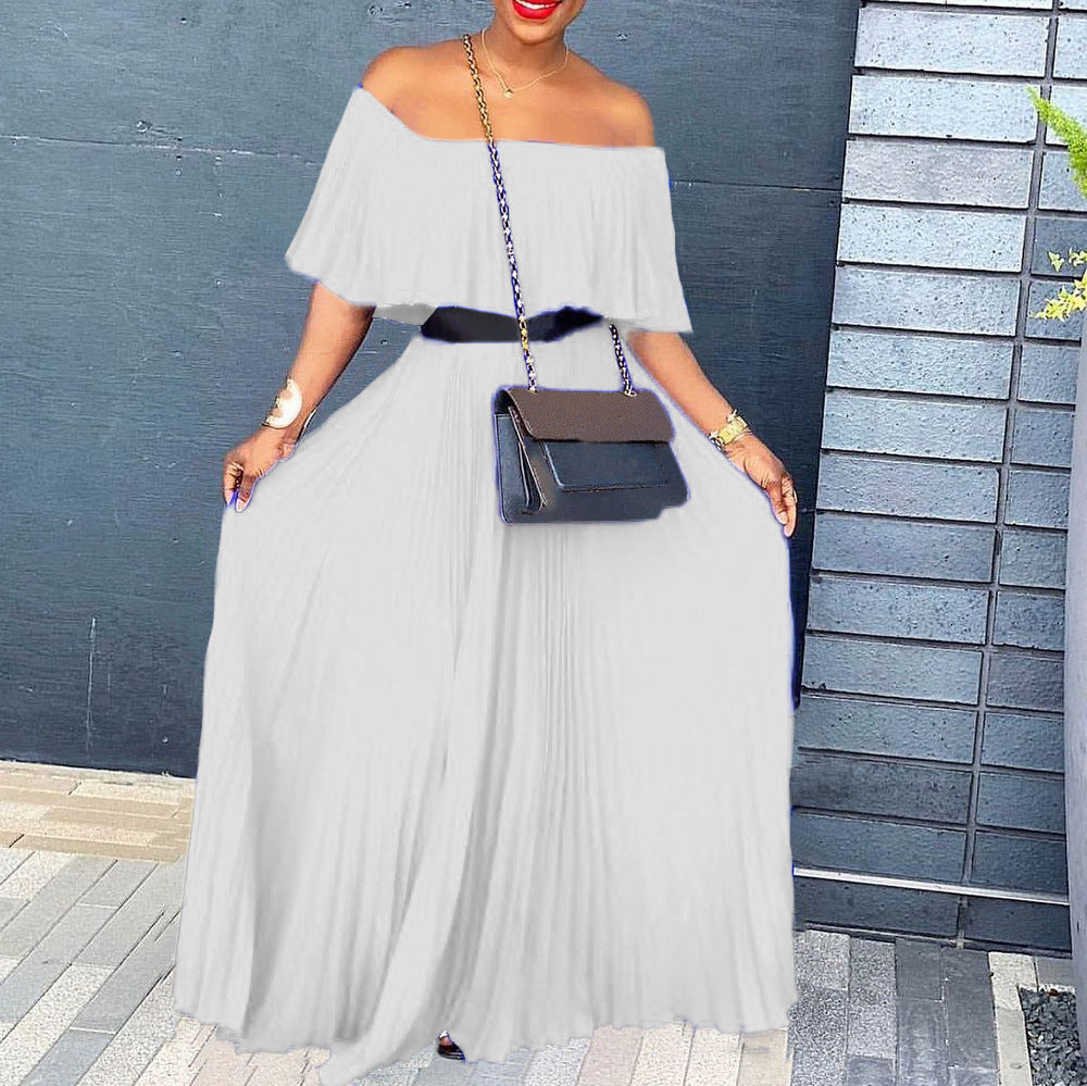 Women Summer Sexy Off Shoulder Pleated Maxi Dress