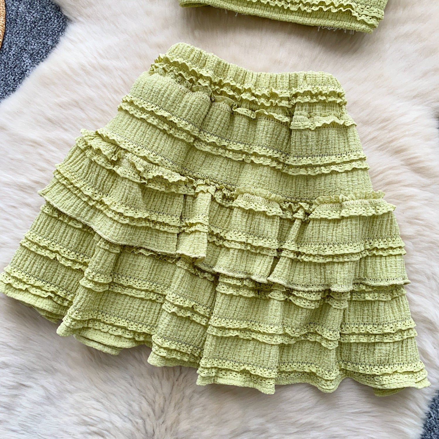 Summer Chic Women's Square Neck Camisole Vest High Waist Pleated Ruffle Skirt Two Piece Set 21