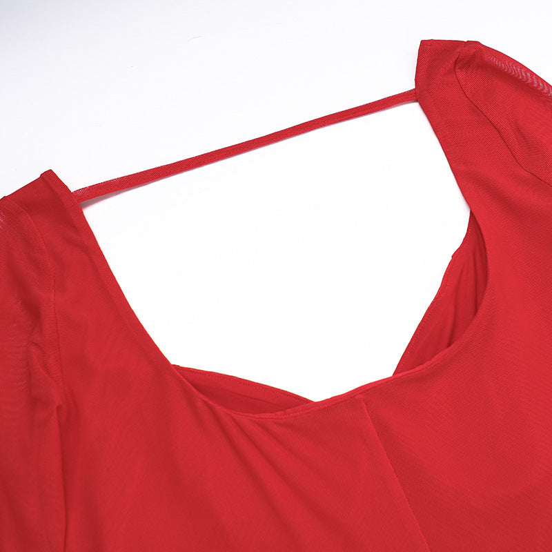 Women Fall Sexy Plunging Mesh Long-Sleeved Maxi Dress 18