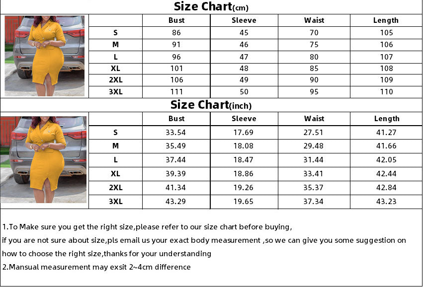 Plus Size Women's Turndown Collar Bodycon Slim Fit Slit Ol Professional African Dress 13