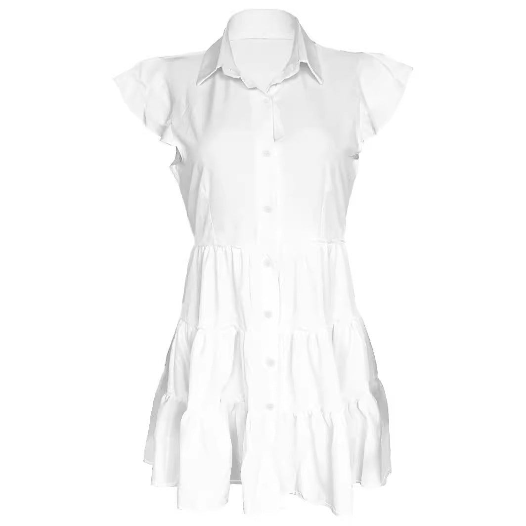 Summer Women's Fashion Short Sleeve Solid Color Plus Size Shirt Dress 3