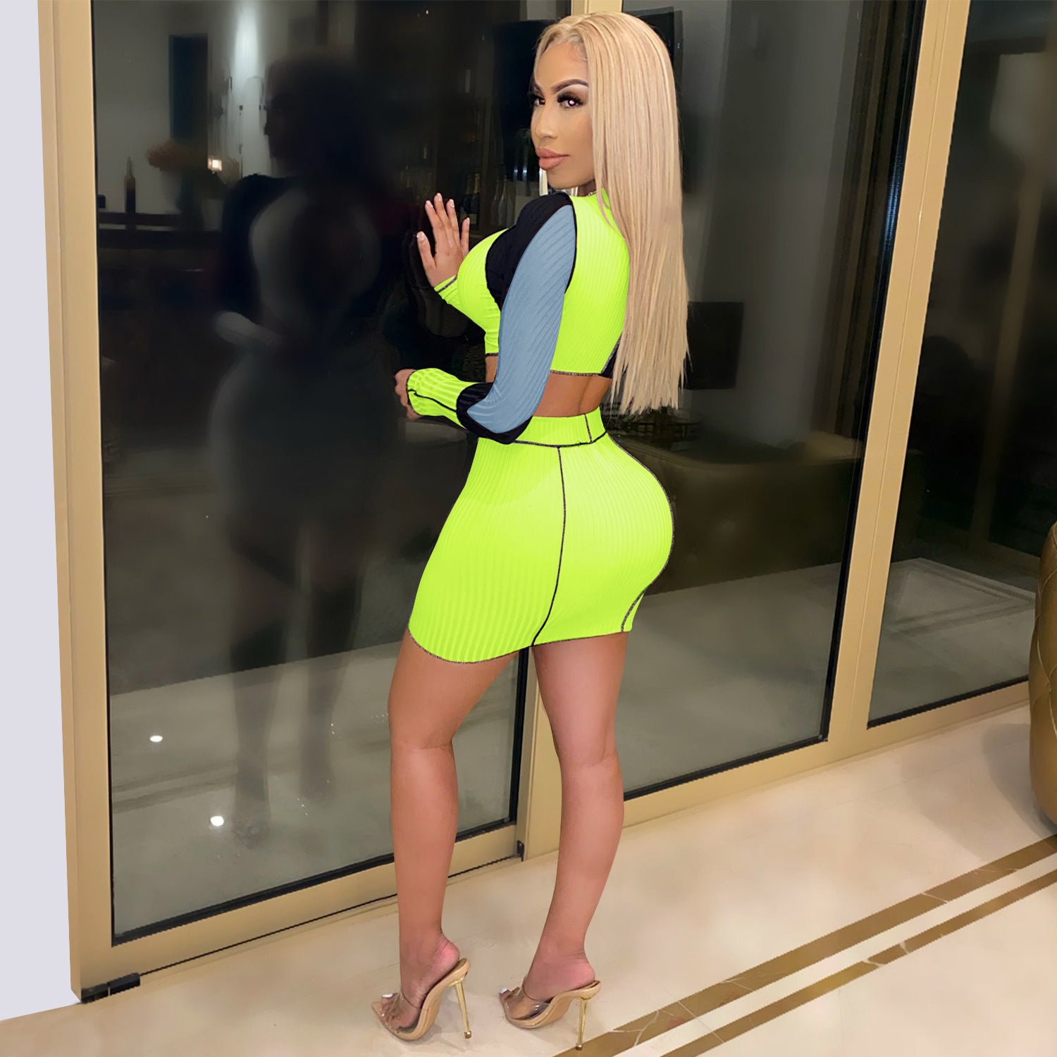 Women Lace-up Hollow Top and Skirt Two Piece Set 19