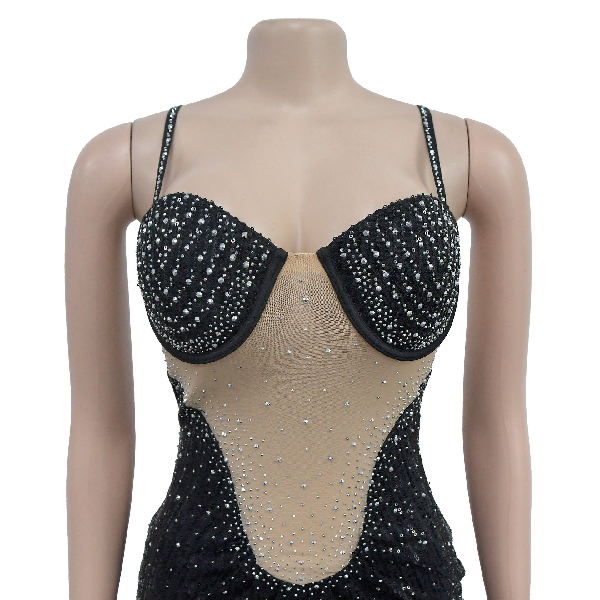 Fashionable women's solid color mesh beaded Straps dress（customized,MOQ 6pcs/size/color,process time 7-10 days） 15