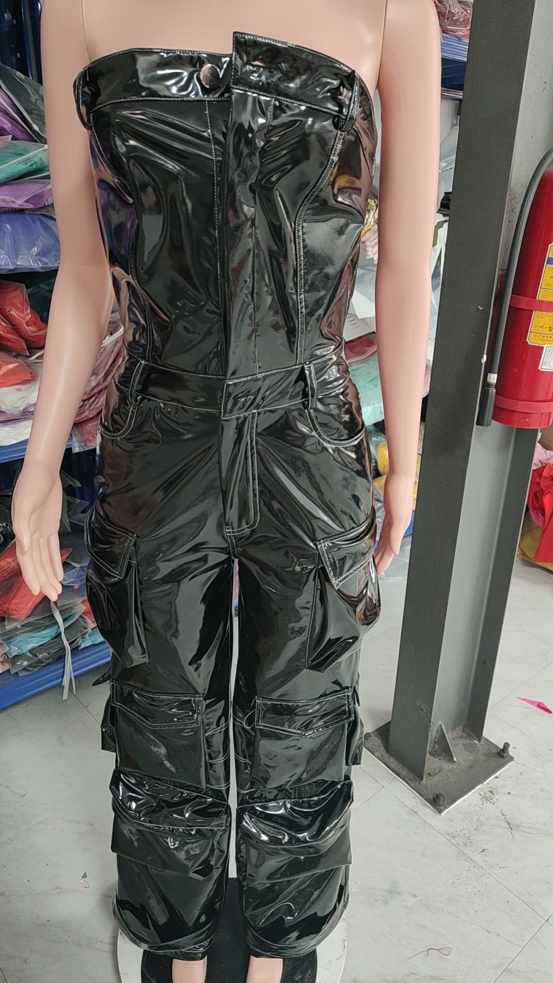 Women's Strapless Low Back Slim Fit Trendy Pocket Jumpsuit 7