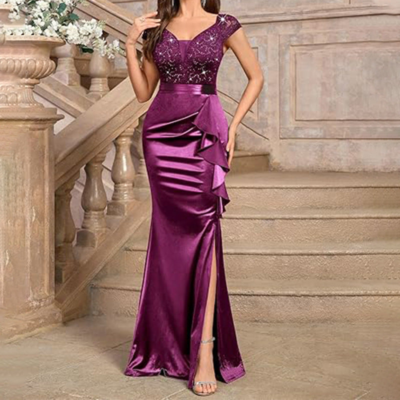 Women's Sexy Lace Sequin Evening Gown Wedding Party Long Dress Bride Dress 5