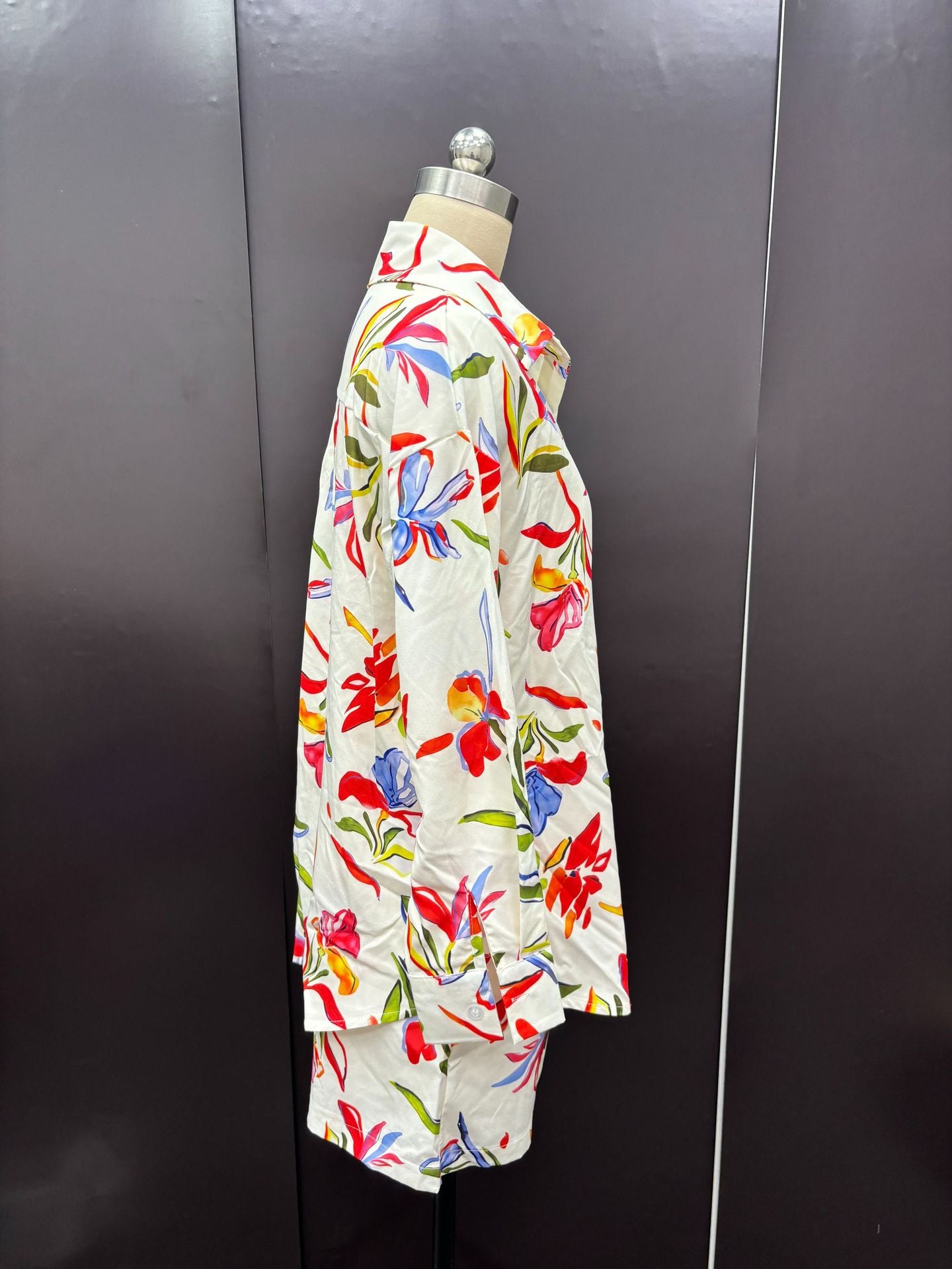 Fall Women Print Long Sleeve Shirt Shorts Women Two-Piece Set 18