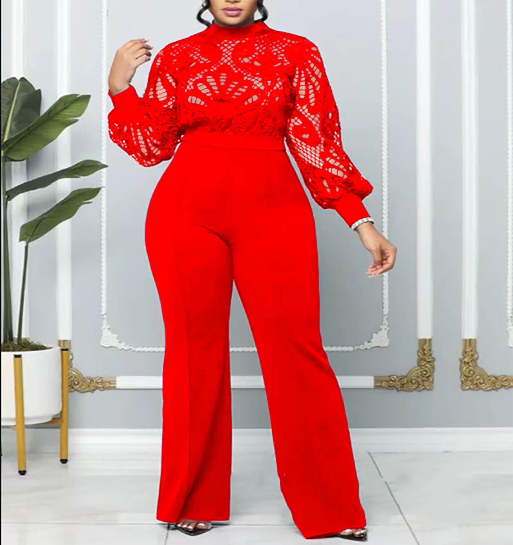 Plus Size Women Lace Casual Jumpsuit 3