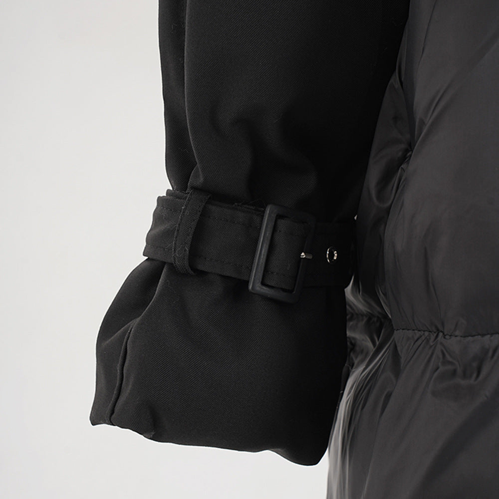 Winter Belt Slim Waist Patchwork Puffy Coat 9