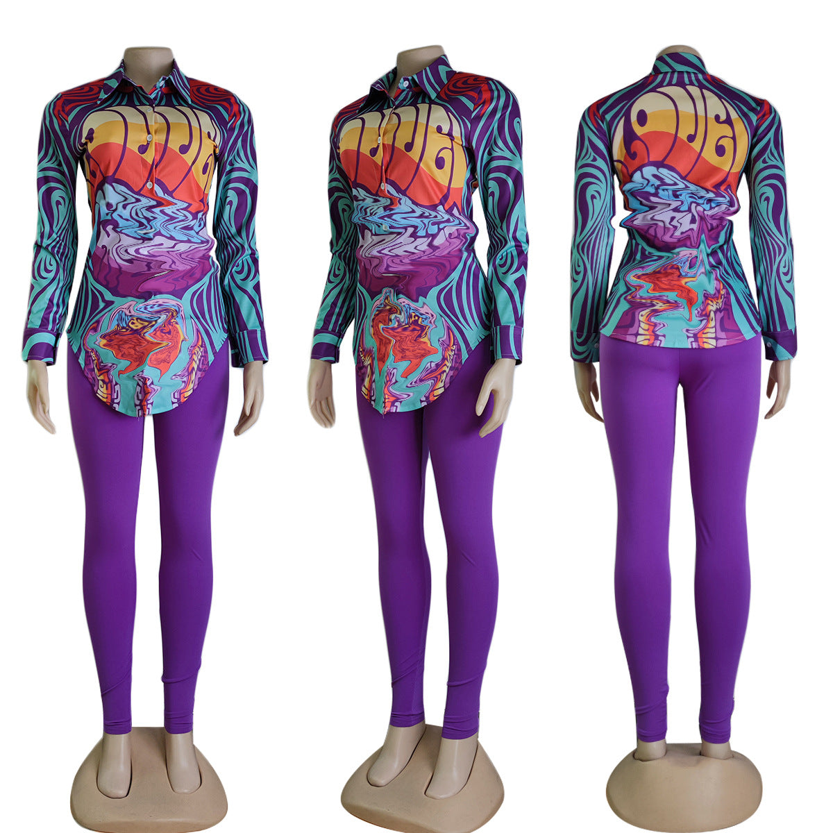 Women'S Fall Chic Slim Casual Shirt Trousers Two Piece Set 5