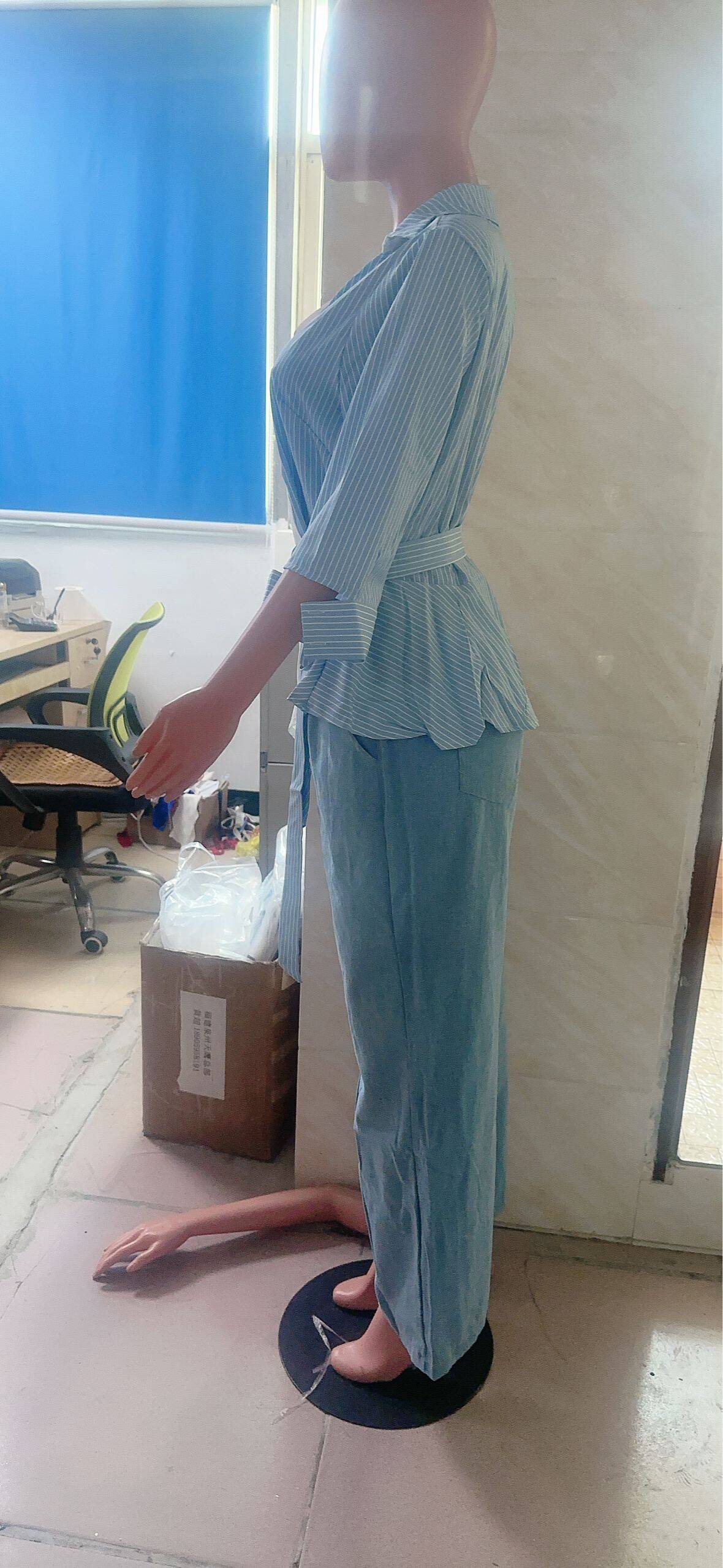 Plus Size Women Spring Patchwork Fake Two-Piece Shirt and Denim Pant Two-Piece Set 5