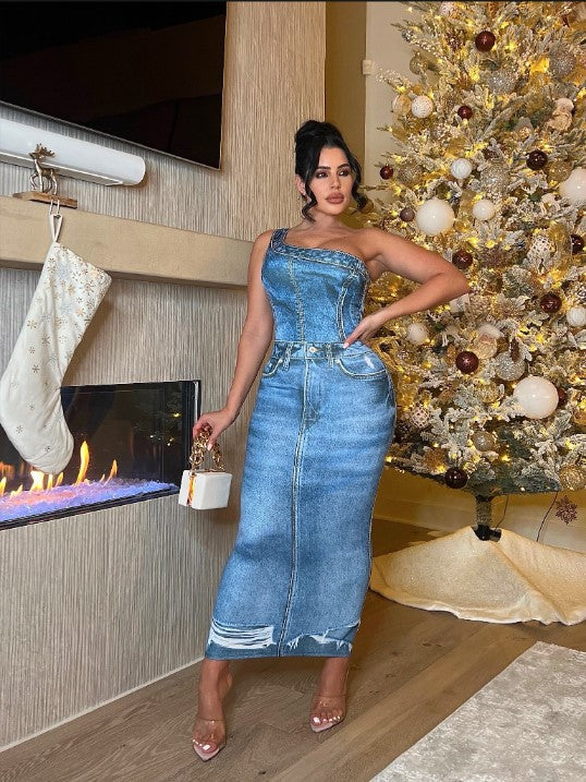 Women Prints Slash Shoulder Bodycon Dress 7