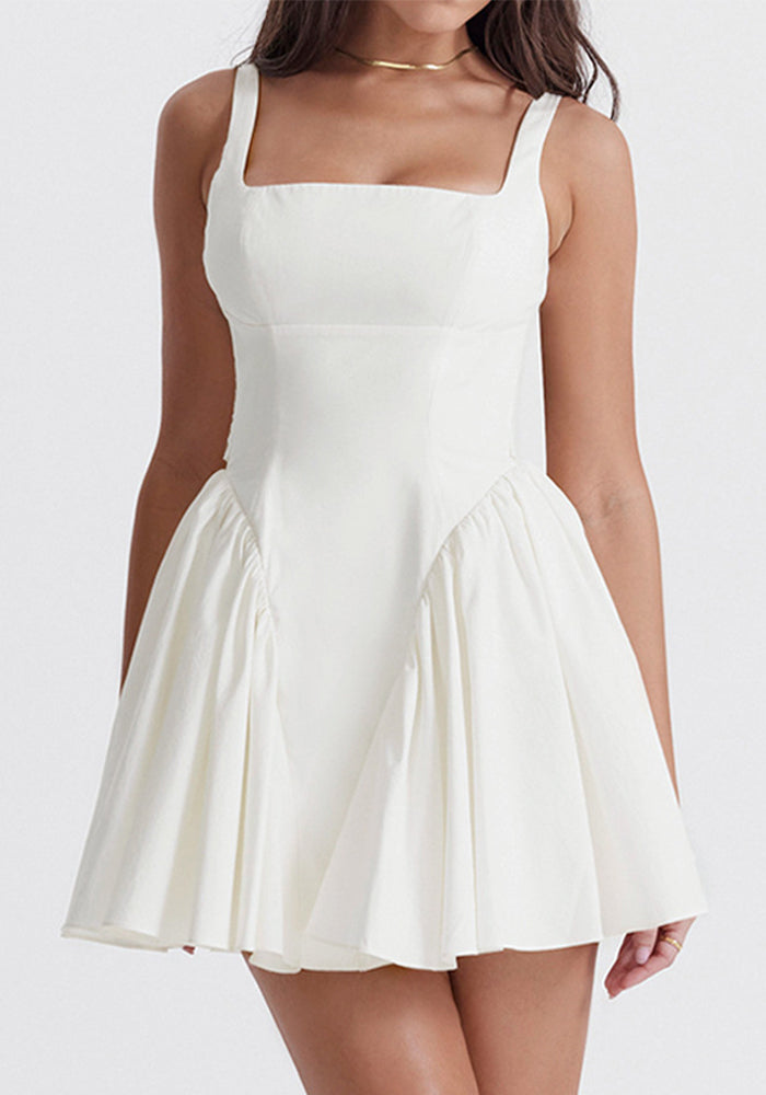 Women's Solid Color Low Back Zip Tie Pleated Casual Fashion Sexy Loose Strap Dress