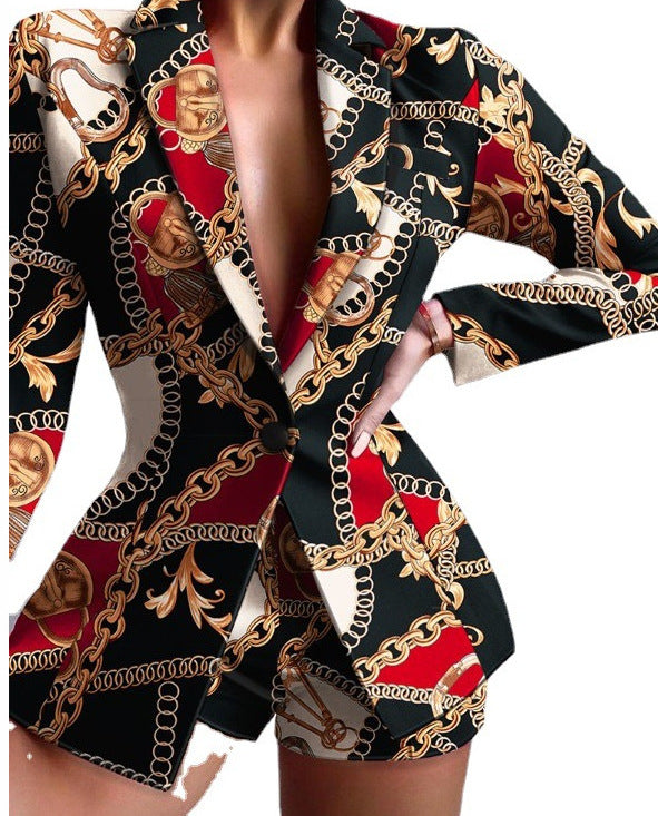 Women Casual Print Blazer And Shorts Two-Piece Set 16