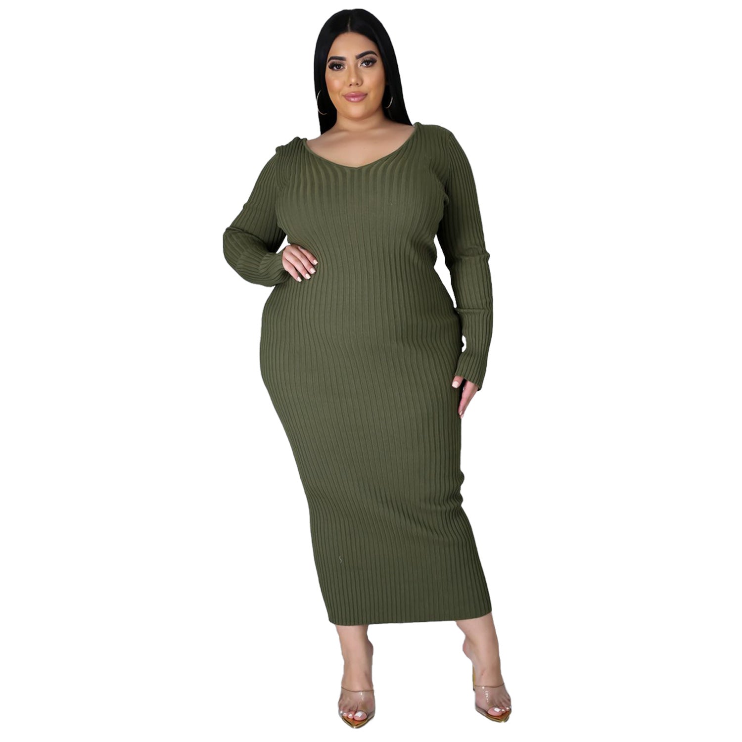 Women Autumn/Winter Solid Long Sleeve Knitting Maxi Dress 14