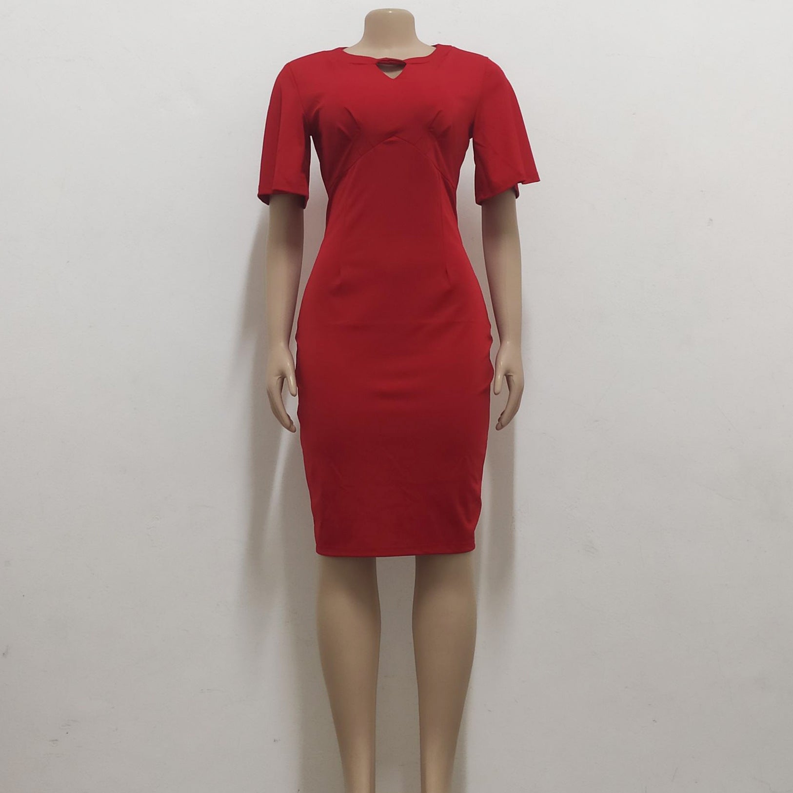 Women Sexy Solid Round Neck Short Sleeve Dress 29