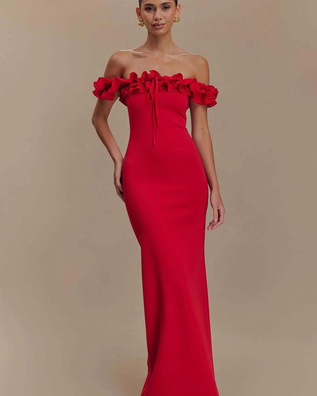 Women Spring and Summer Ruffle Off Shoulder Bodycon Dress