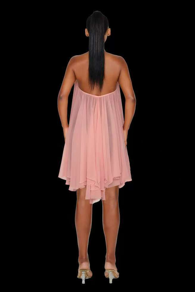 Women Spring Summer Halter Neck Strapless Dress 6