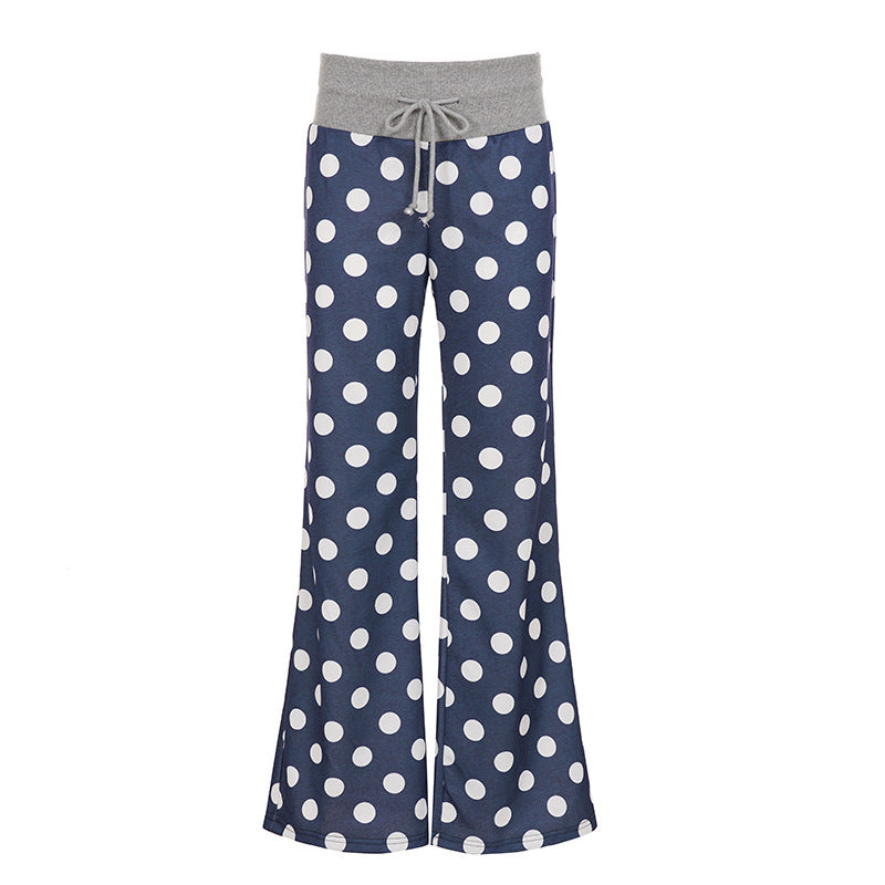 Women American-Style Casual Polka Dot Print Contrast Lace-Up Pants 12