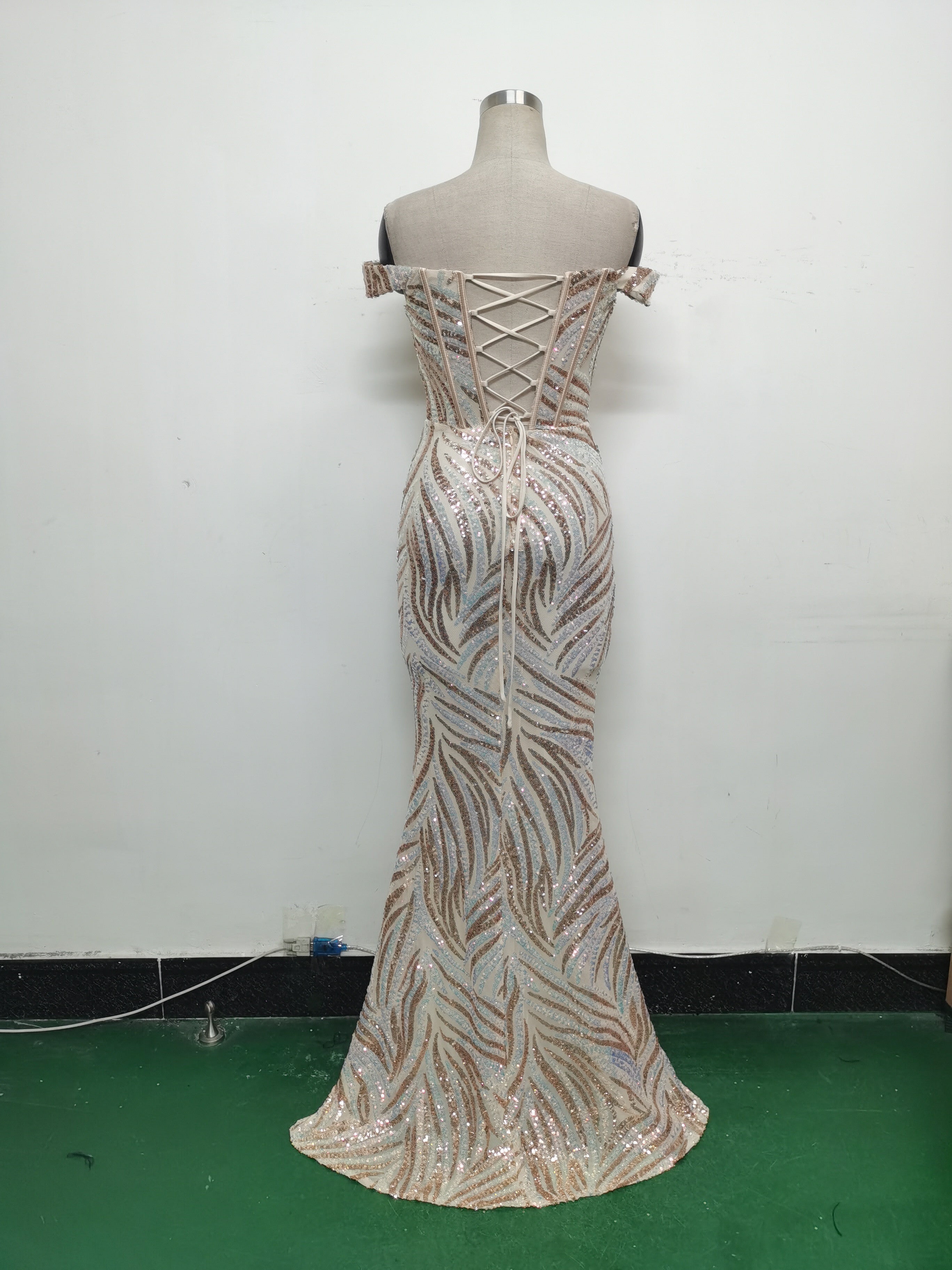 Women Off Shoulder Sequins Evening Dress 16