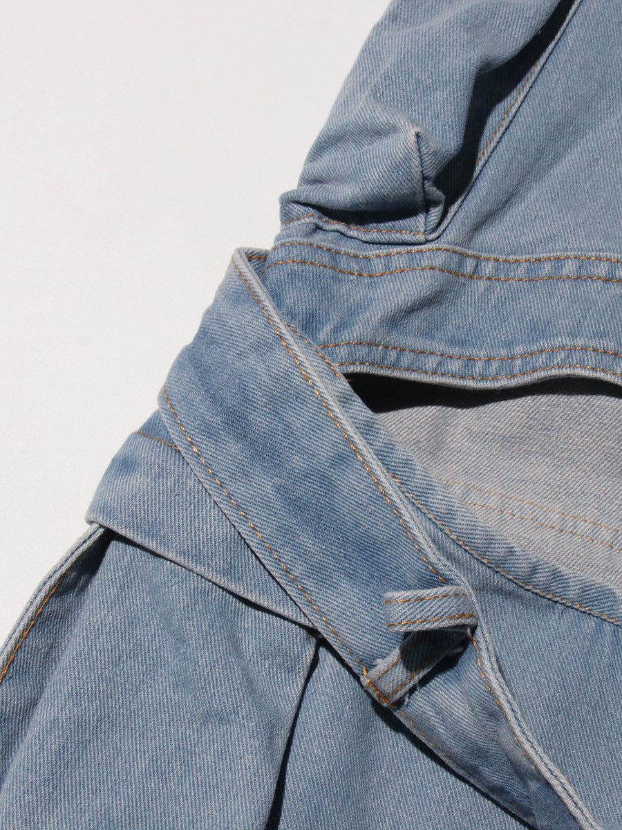 Women Street Denim Washed Cargo Wide-Leg Pants 5