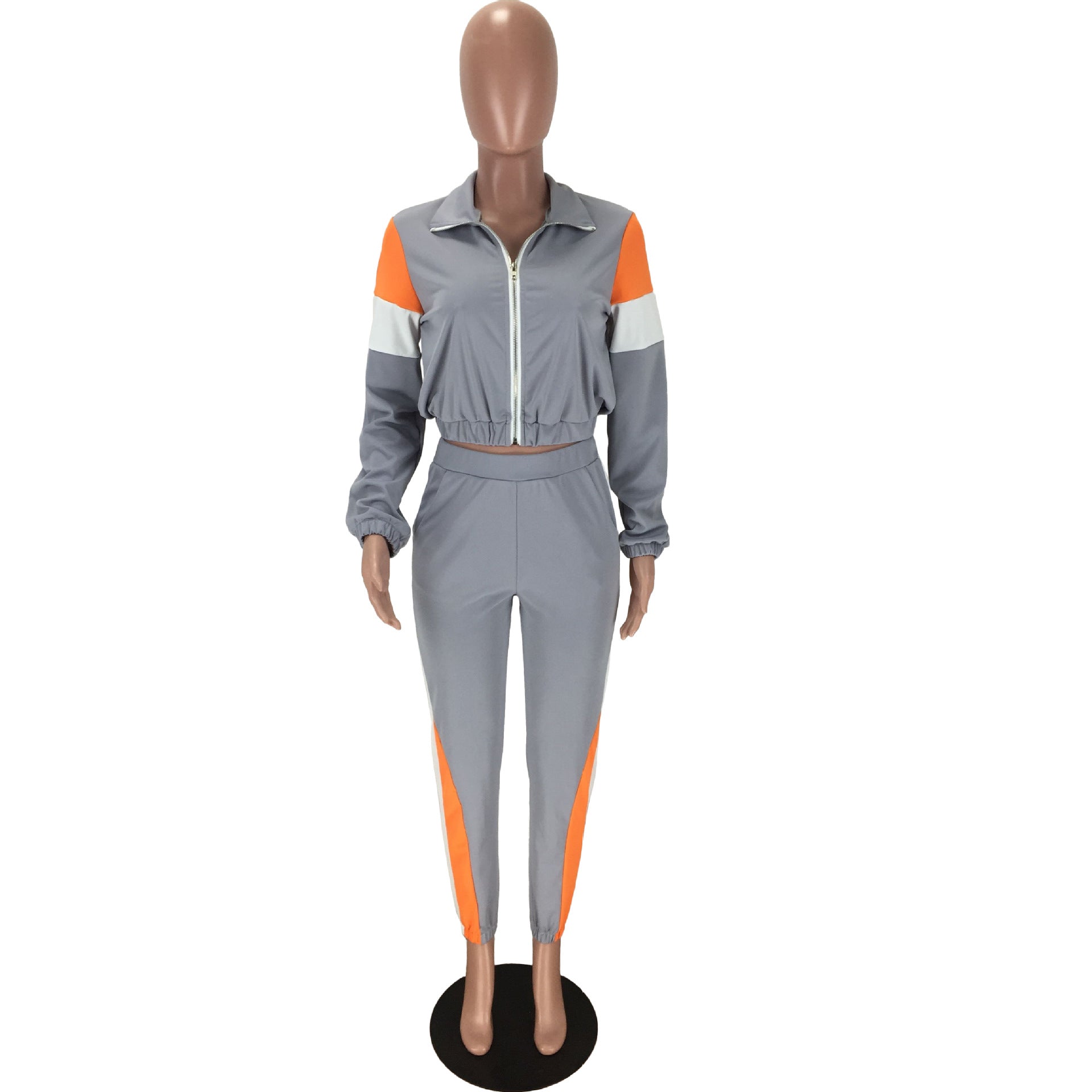 Women's Patchwork Sport Contrast Casual Tracksuit Two Piece Set 44