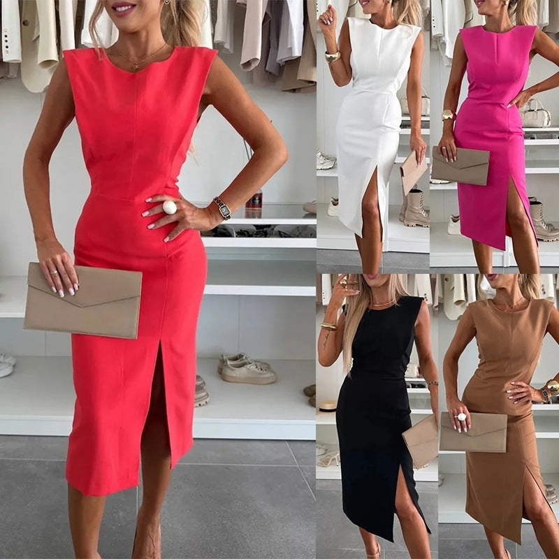 Summer Elegant Sleeveless Round Neck Women's Midi Dress 7