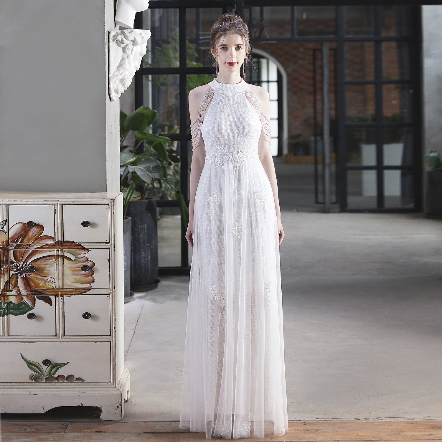 Luxury Sequin Mesh Brides Dress Elegant Formal Party Evening Gown