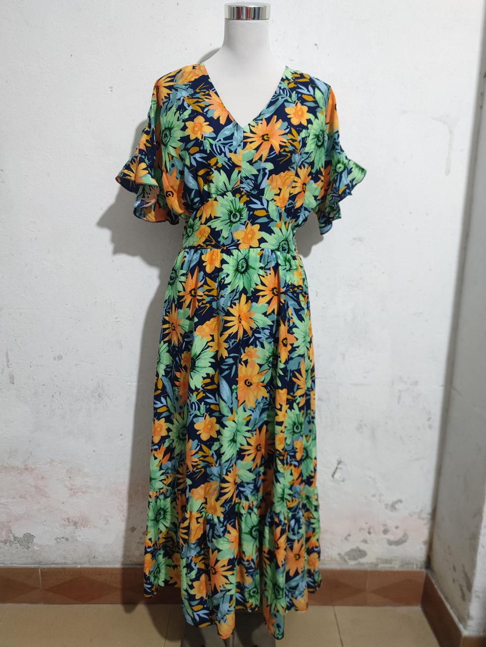 Women ruffled Bat Sleeves V-neck Bohemian beach Holidays dress 8