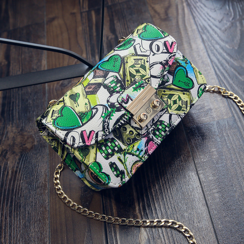 Fashion Printed Small Square Bag Graffiti Women's Style Chain Bag Crossbody Shoulder Bag 9