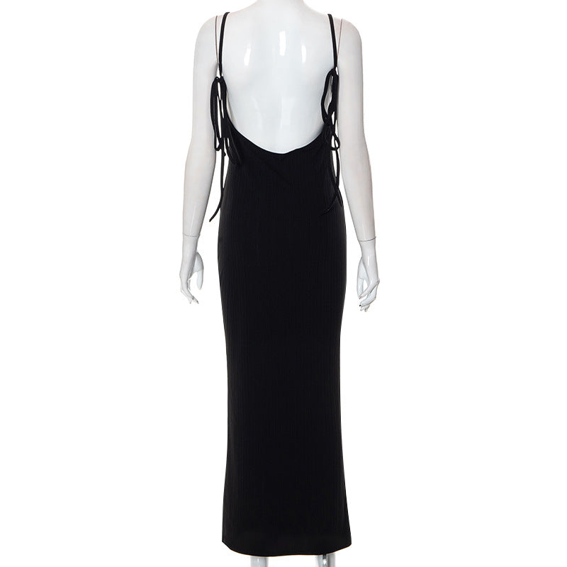 WomensSexy Backless Lace-Up Sleeveless Sling Long Dress 9