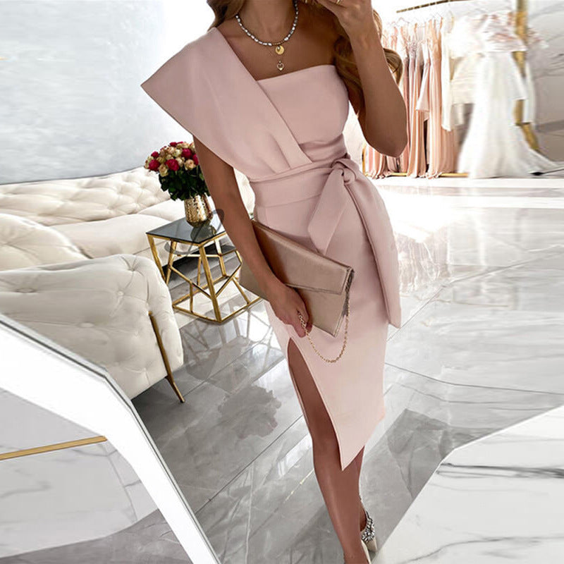 Women Slash Shoulder Print Slit Midi Dress 6