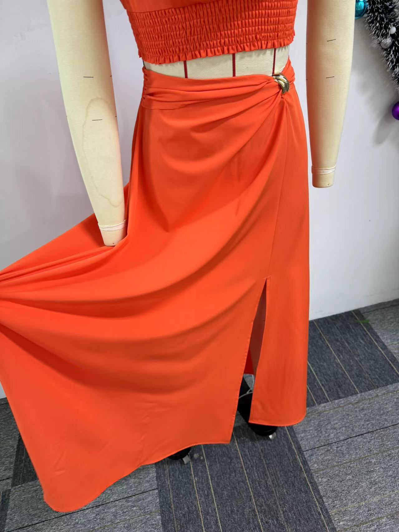 Women Slash Shoulder Slit Sleeveless Top and Skirt Two-piece Set 6