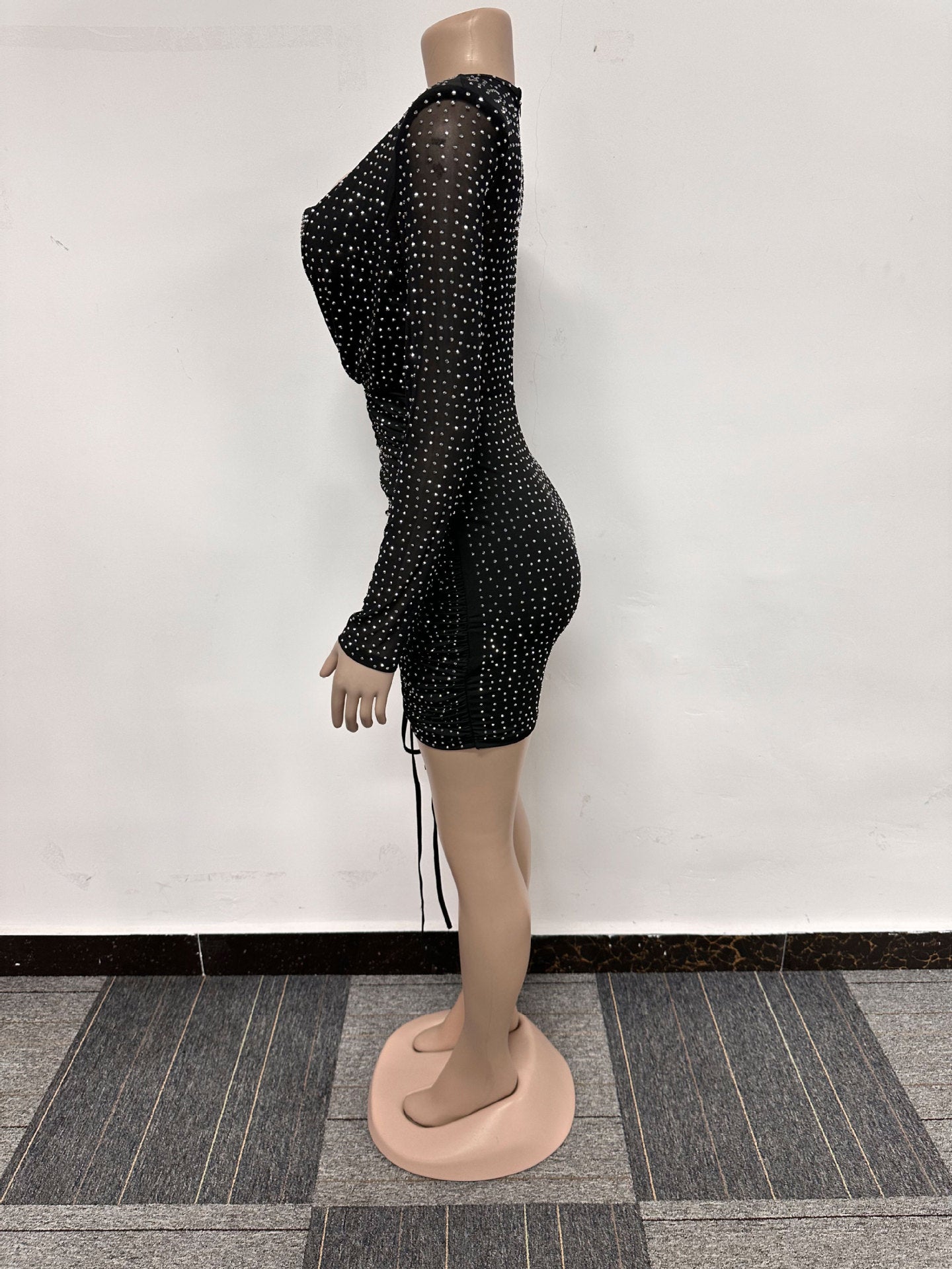 Sexy Beaded Drawstring See-Through Bodycon Dress 10