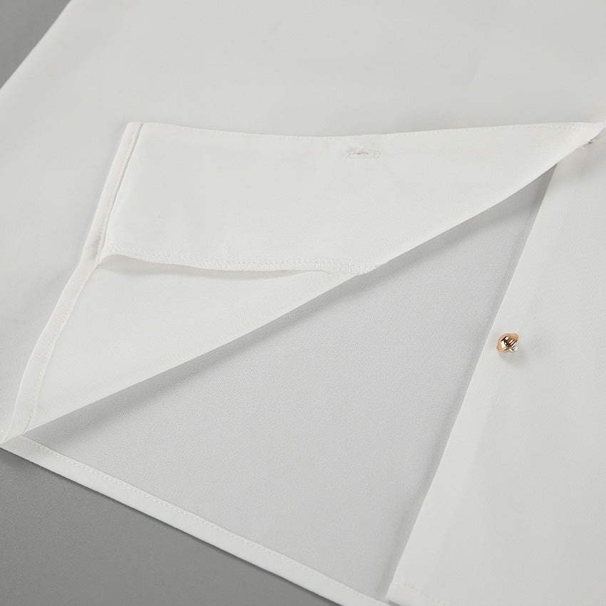 Women white sexy Turndown Collar long-sleeved hollow chiffon shirt 15